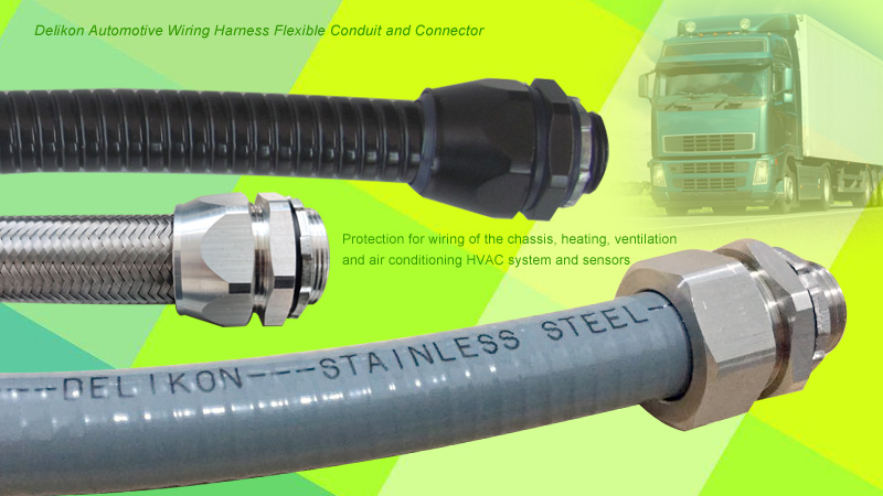 Delikon Automotive Wiring Harness Flexible Conduit and Connector, Fiber Optic Cable Conduit