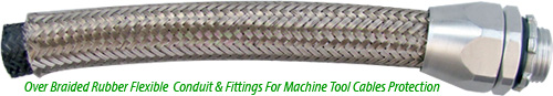 Over Braided Rubber Flexible Conduit and Conduit Fittings For Machine Tool Cables Protection