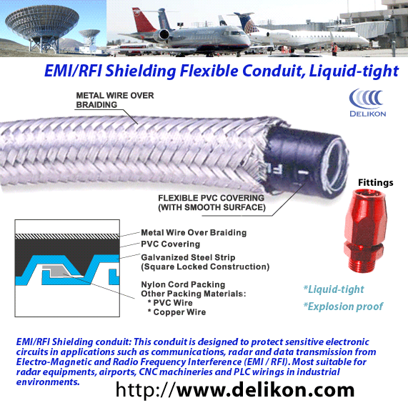 EMI/RFI shielded braided flexible liquid tight metal conduit