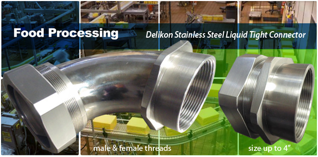 Delikon Stainless Steel Liquid Tight Connector, Liquid Tight Conduit for food processing industry