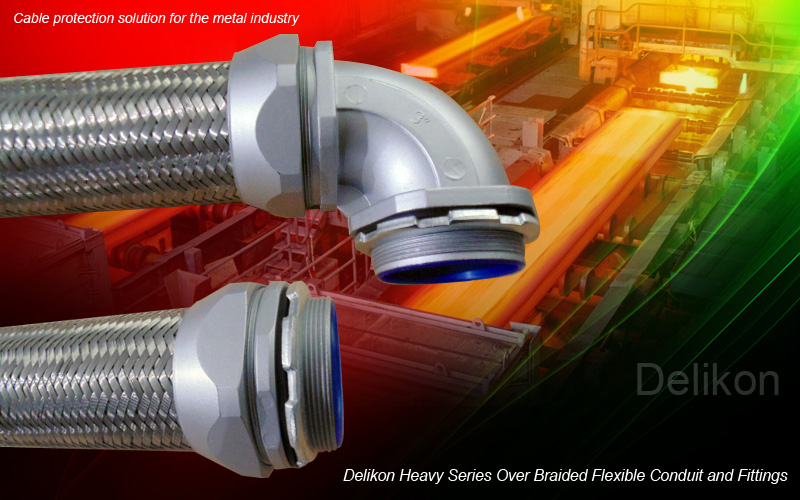 Delikon heavy series over braided flexible conduit and fittings,cable protection solution for metal industry