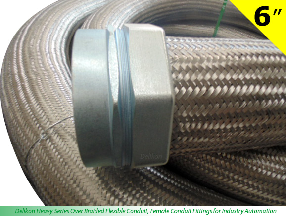 Delikon Heavy Series Over Braided Flexible Conduit, Female Conduit Fittings for Industry Automation